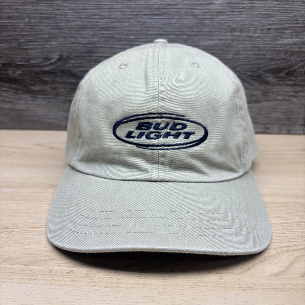 Vintage Bud Light Hat Cap Strap Back Khaki Beer Advertising Embroidered Mens 90s